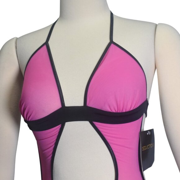 Seduction by Frederick's Of Hollywood Bombshell Pink Lingerie Bodysuit Mesh M - Picture 2 of 8